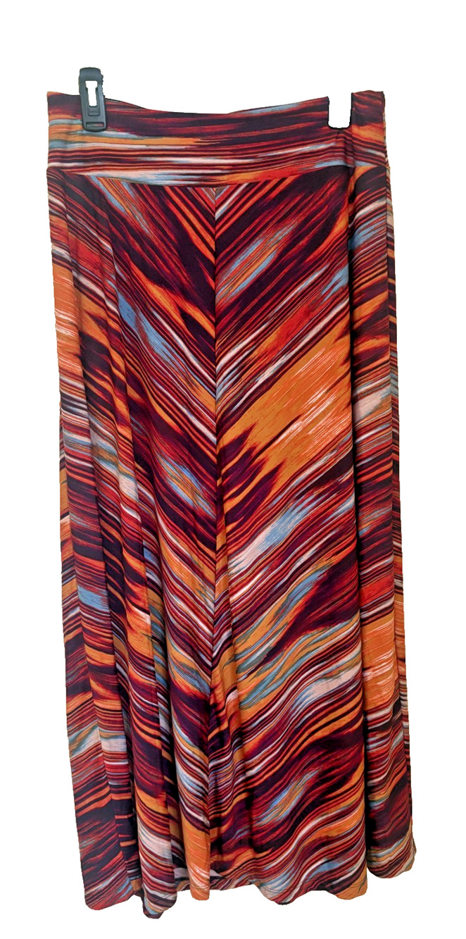 Studio JPR Long Modest Knit Skirt Medium  Stretch Maxi Striped Orange Navy